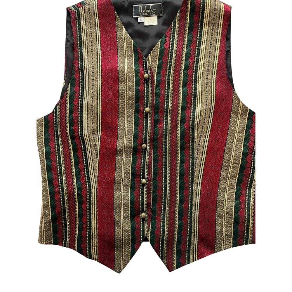 VTG New York City Separates Co Brocade Tapestry Vest Waistcoat Gold Lurex Red S